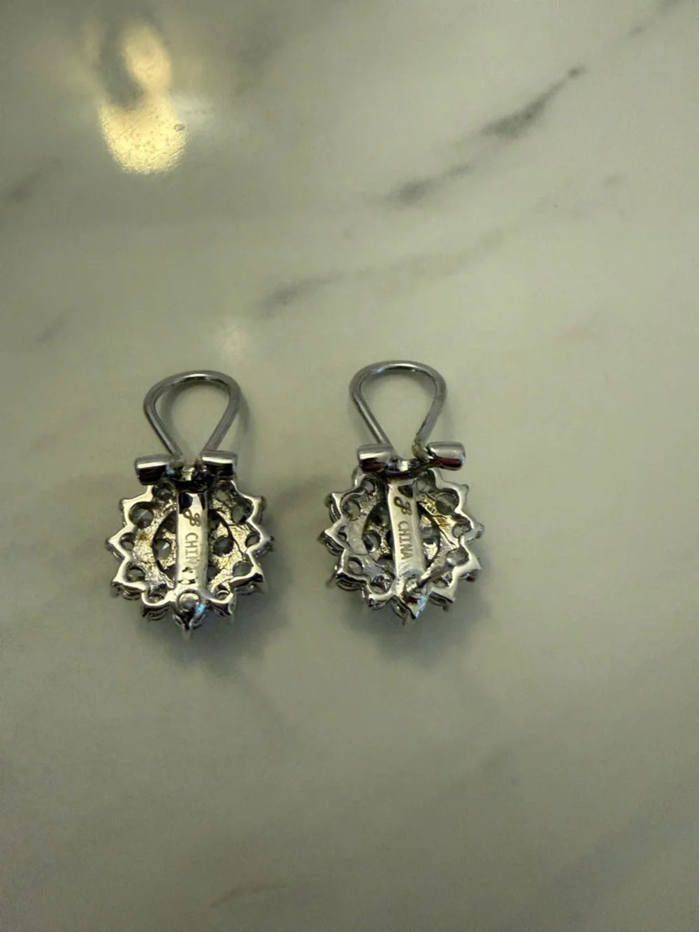 Silver Clustered Crystal Flower Stud Earrings - Picture 7 of 8